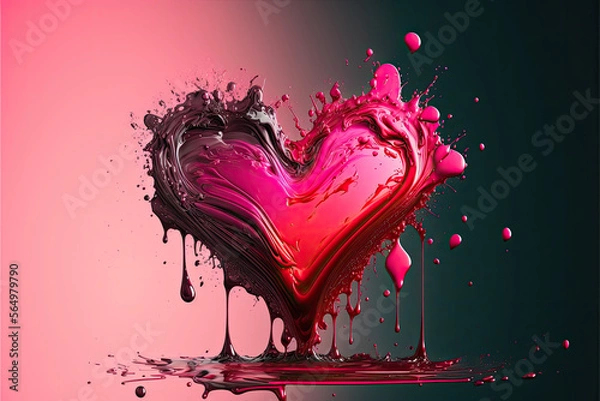 Fototapeta Happy Valentine's Day, Abstract Heart Splash Paint, Generative AI