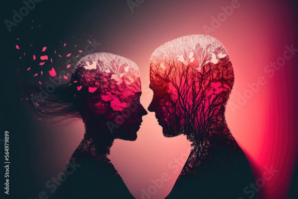 Fototapeta Loving couple on a double exposure effect, Generative AI