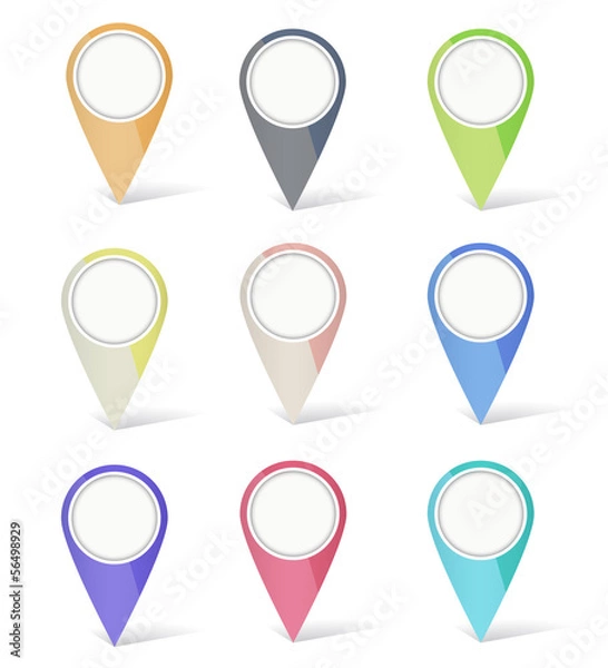 Fototapeta Set of multicolored map pins