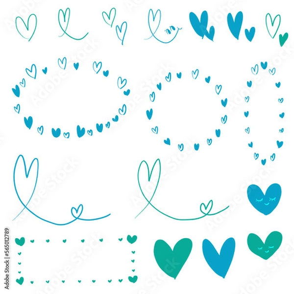 Obraz 手書きハートいっぱい詰め合わせセット/青緑