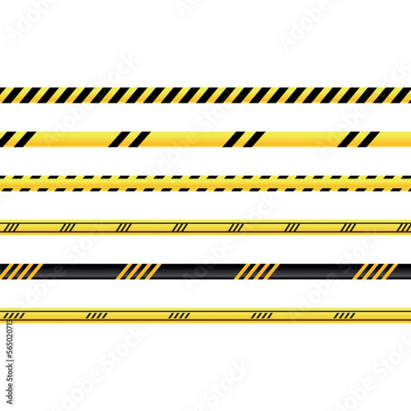 Fototapeta yellow color warning stripes vector. restrictive tapes with black stripes in flat style