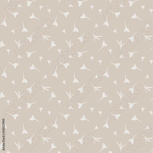 Fototapeta Seamless ditsy pattern of small flowers or leaves on a beigh backchourn

