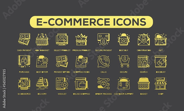 Fototapeta shopping and e-commerce line icons and simple Vector set for website and mobile apps.