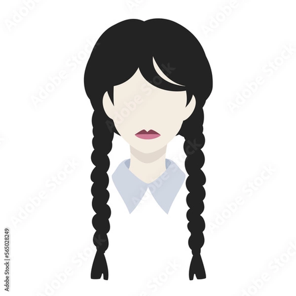 Fototapeta Illustration of a girl with black braids in silhouette style.