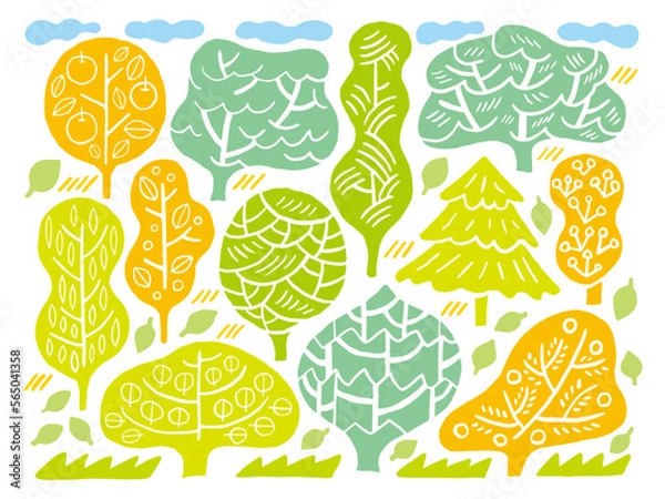 Obraz 木のイメージのイラストセット