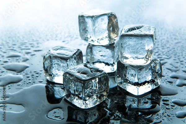 Obraz Melting ice cubes on reflective background