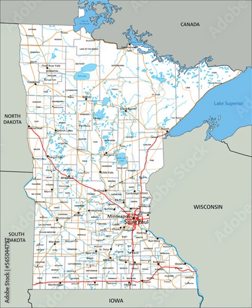 Fototapeta High detailed Minnesota road map with labeling.