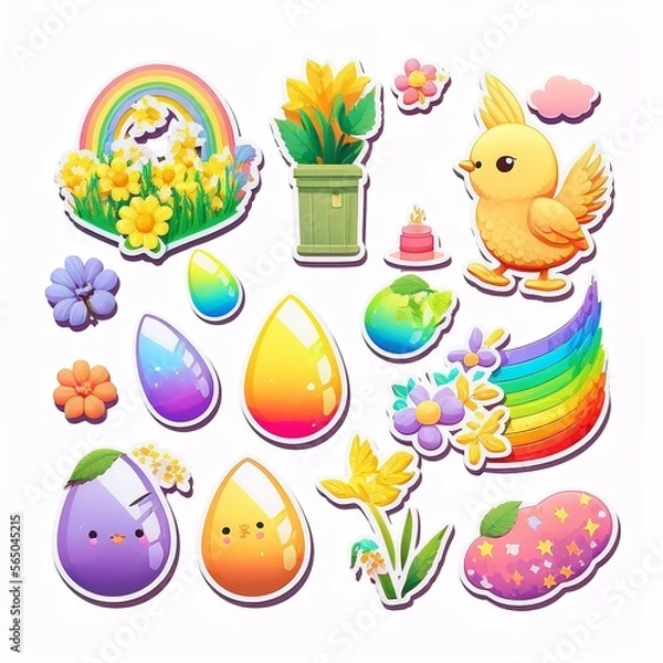 Obraz Bunte Frühlings- und Ostersticker, made by Ai, Ai-Art