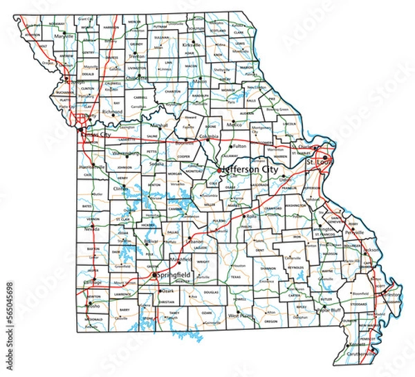 Obraz Missouri road and highway map. Vector illustration.
