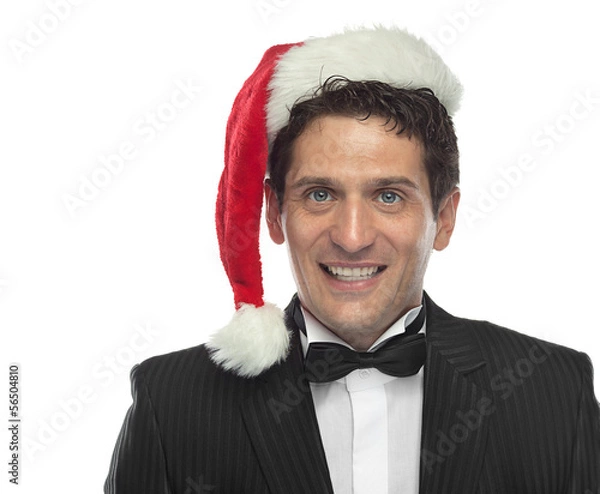 Obraz man in dinner jacket in santa's hat