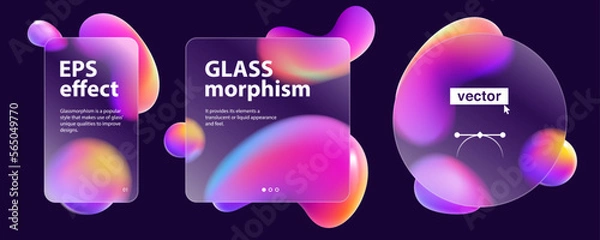 Obraz Glassmorphism frames, transparent glass plates with floating shapes.