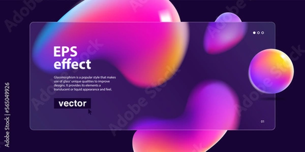 Fototapeta Website landing page vector template in glassmorphism style with floating shapes.
