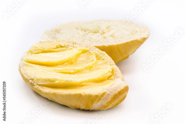 Fototapeta Brazilian salt bread, called French bread, bald or baguette, isolated white background, Brazillian tipical food