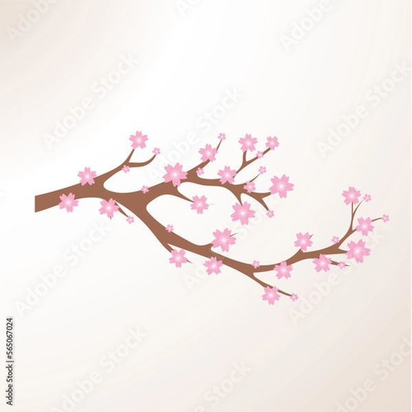 Obraz Cherry Blossom Background Sakura Flowers Pink On Branch Flat Vector Illustration