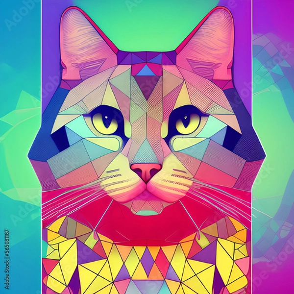 Obraz geometric/abstract cat with vibrant colours