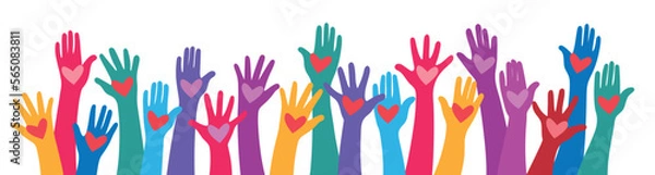 Fototapeta Human hands Raised up with red hearts.