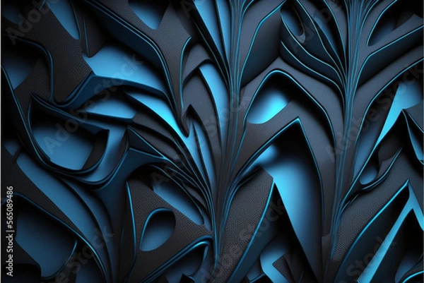 Fototapeta Black and blue abstract wallpaper. 3d background. Generative ai