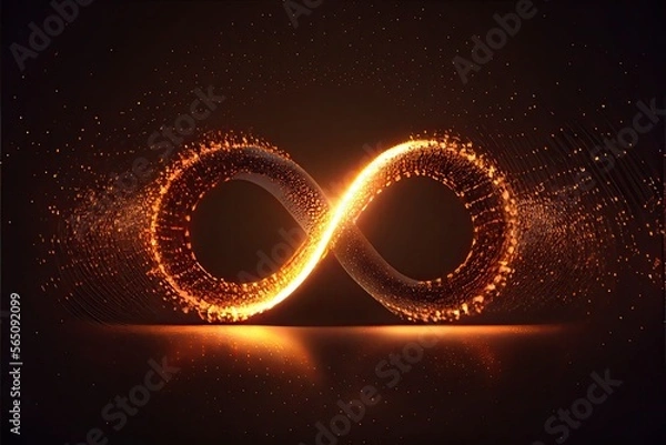 Fototapeta glowing neon infinity symbol in the night. Generative AI