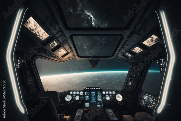 Fototapeta Inside the flight deck og a big space ship. Generative ai
