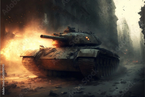 Fototapeta Tank in the war. Generative ai	

