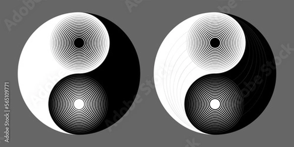 Fototapeta Yin Yang vector symbol with patterns without border.