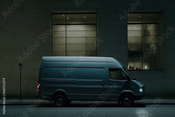 Fototapeta A mysterious van parked at night. Made with Generative AI.	