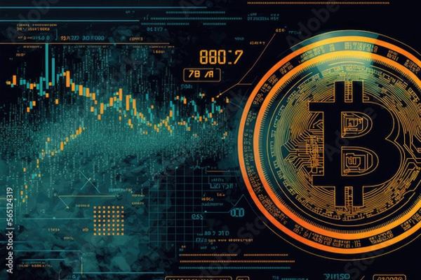 Fototapeta Bitcoin technical data. Crypto market analysis. Digital asset. 