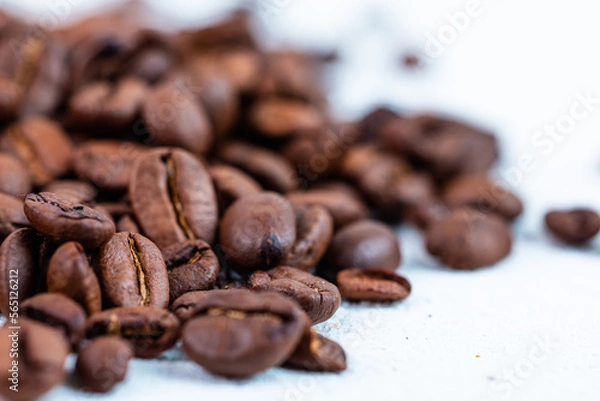Obraz Close up of coffee beans. Macro photo of coffee. Coffee makes every day better