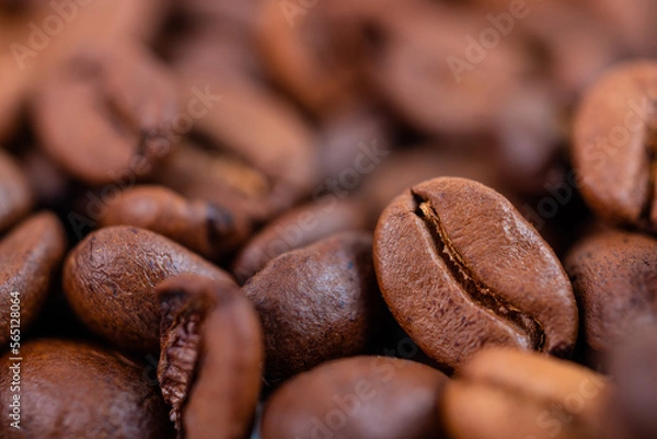 Obraz Close up of coffee beans. Macro photo of coffee. Coffee makes every day better