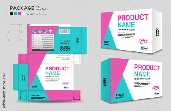 Fototapeta Supplements and Cosmetic box design, Package design template, box outline, Box Packaging design, Label design, healthcare label, packaging design creative idea vector, realistic mock-up