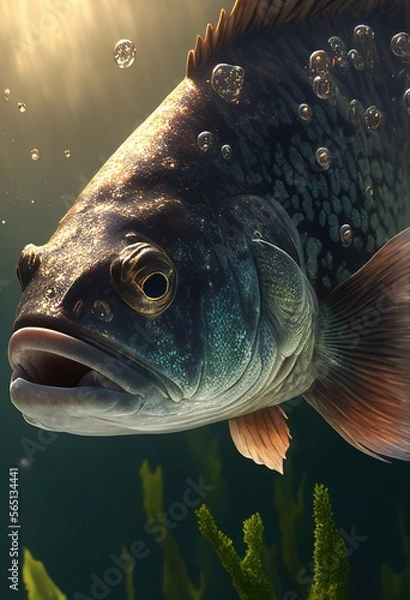 Obraz Realistic fish underwater. Generative art	