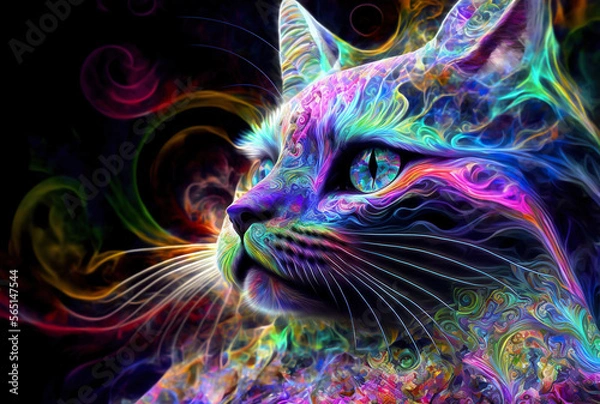 Fototapeta Psychedelic Cat. Generated by Midjourney AI
