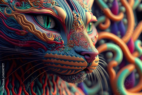 Fototapeta Psychedelic Cat. Generated by Midjourney AI