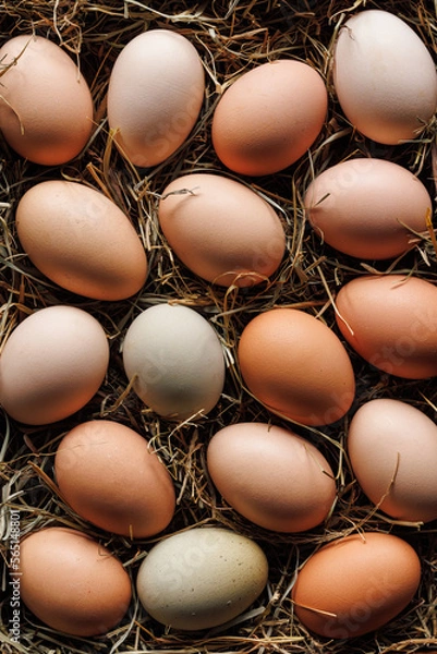 Obraz Chicken eggs from an organic farm, top view. Easter background 