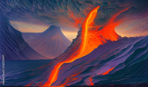Fototapeta A graphic drawing of a volcano erupting in the open sea or somewhere in the mountains 5. Generative AI