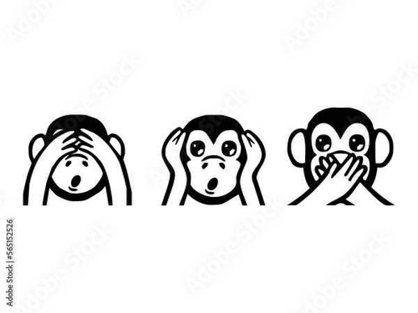 Fototapeta Gandhi's three monkey emoji vector set design. Isolated See-No-Evil Monkey, Hear-No-Evil Monkey, Speak-No-Evil Monkey, meme sign design. 
