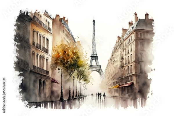 Fototapeta watercolor paris sketch, generative ai