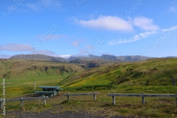 Fototapeta Hills and glacier around Vik