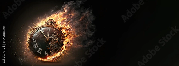 Fototapeta Clock on fire, clock face consumed as time burns away. Generative AI.