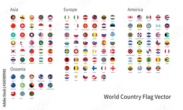Fototapeta World country flag vector. 
vector of circle flag.
