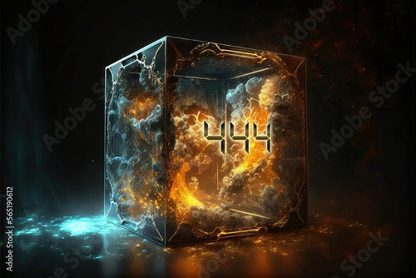 Fototapeta Angel Number 444 in a Creation Chamber, AI Generated Image of Angel Number 4:44 in a Symbolic Glass Fractal Container