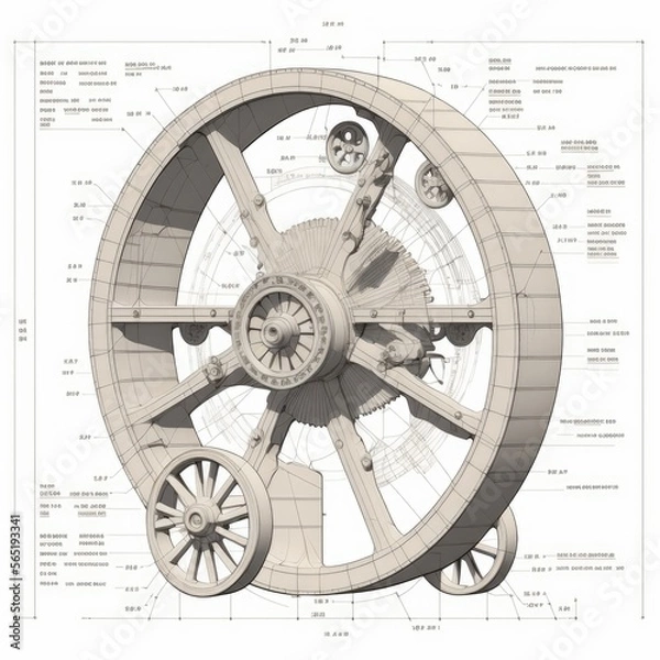 Fototapeta Reinventing the Wheel, Ai Generated Schematics Necessary to Reinvent the Wheel