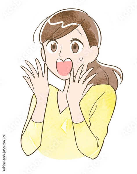 Obraz 驚く・びっくりする女性のイラスト素材　水彩風バージョン