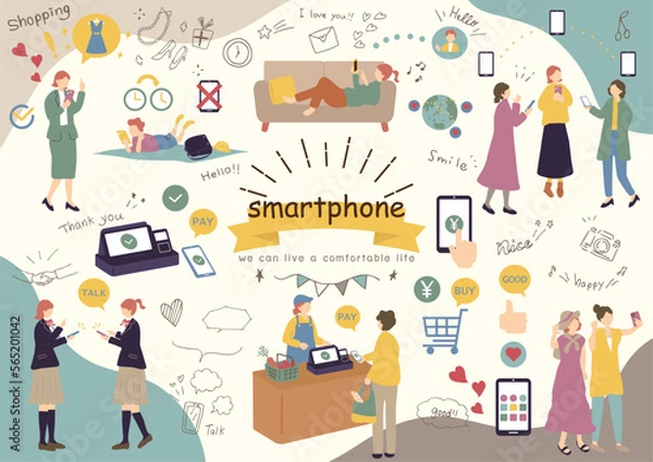 Fototapeta スマートフォンを楽しむ人達