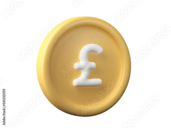 Fototapeta 3D coins with pound sign isolated on transparent background PNG file format.