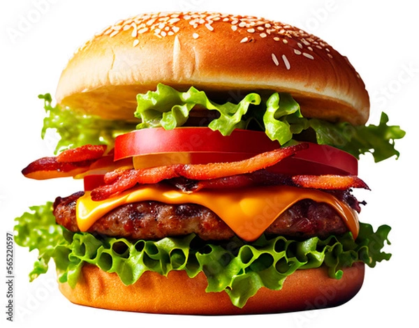 Obraz Delicious Burger, Onion, Tomato, Cheese, Ai