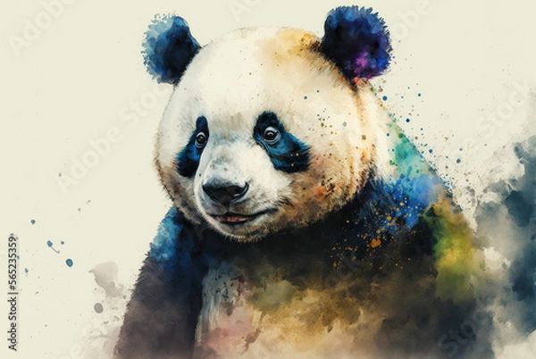 Obraz Big panda sitting watercolor paint. Generative AI