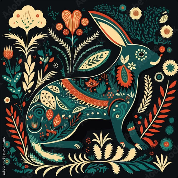 Obraz scandinavian folk pattern rabbit