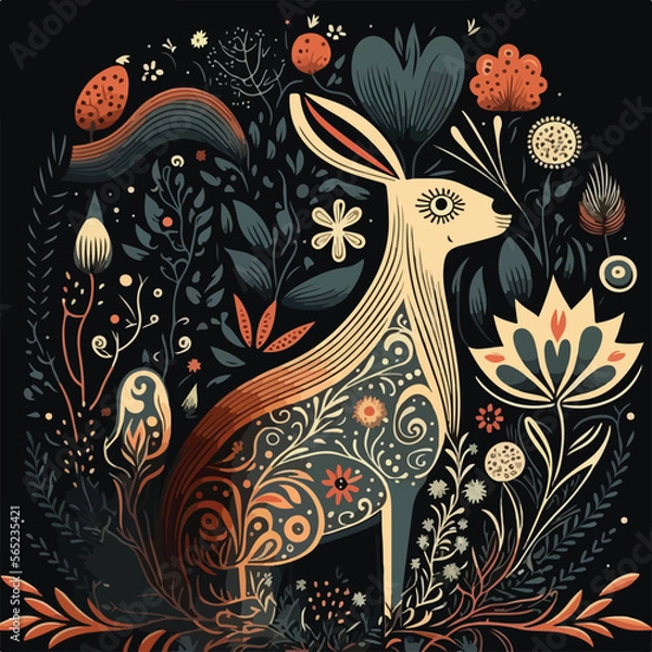 Fototapeta scandinavian folk pattern rabbit
