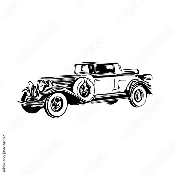 Fototapeta black and white sketch of a classic car with transparent background